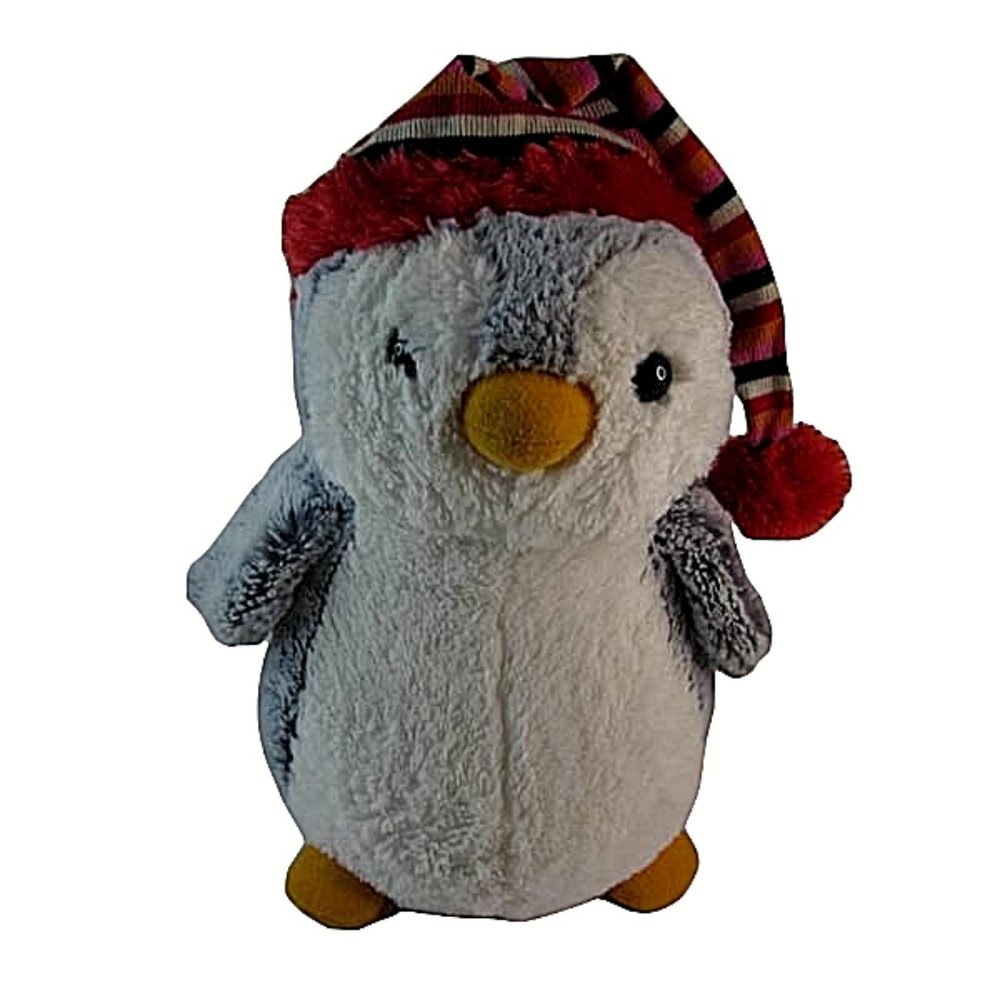 SeaWorld Soft Cuddly Gray Penguin Plush with Red Stocking Hat 12" tall